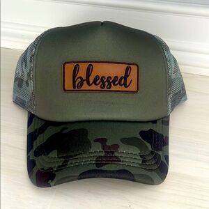 Camo Trucker Hat with Blessed Patch